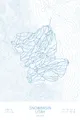 Pen-plotted topographic ski map of Snowbasin, Utah in blue ink on white paper