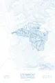 Pen-plotted topographic ski map of Steamboat, Colorado in blue ink on white paper