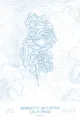Pen-plotted topographic ski map of Mammoth Mountain, California in blue ink on white paper