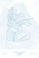 Pen-plotted topographic ski map of Sun Valley, Idaho in blue ink on white paper