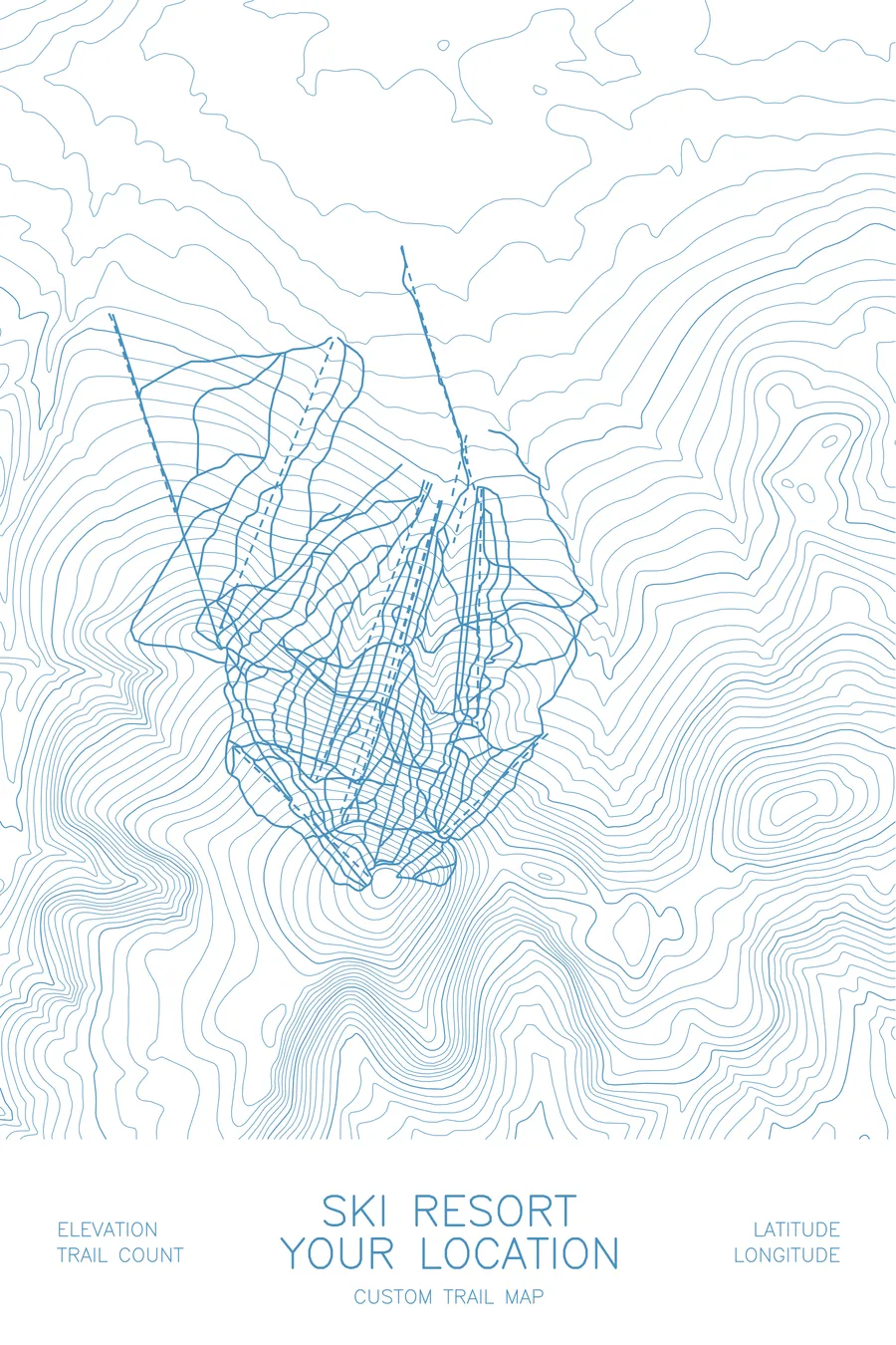 Custom Ski Resort Map, Arctic White colorway