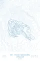 Pen-plotted topographic ski map of Mount Hood Meadows, Oregon in blue ink on white paper