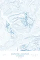 Pen-plotted topographic ski map of Morzine, France in blue ink on white paper