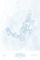 Pen-plotted topographic ski map of Heavenly, California in blue ink on white paper