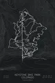 Pen-plotted mountain bike trail map of Keystone Bike Park, Colorado in white ink on black paper