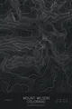 Pen-plotted topographic map of Mount Wilson, Colorado in white ink on black paper