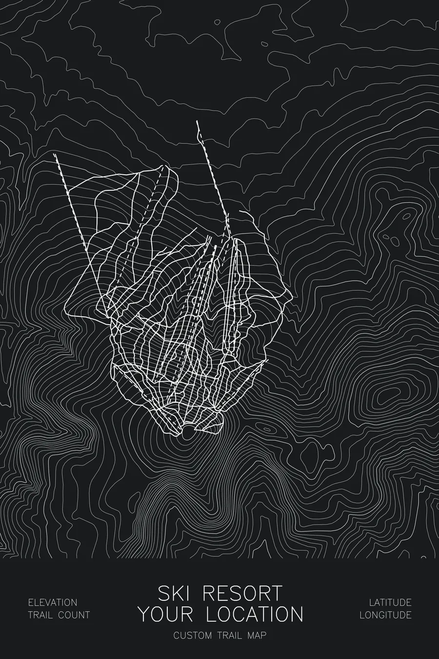 Custom Ski Resort Map, Black colorway
