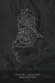 Pen-plotted topographic ski map of Crystal Mountain, Washington in white ink on black paper