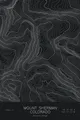 Pen-plotted topographic map of Mount Sherman, Colorado in white ink on black paper