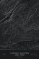 Pen-plotted topographic map of Cascade Mountain, New York in white ink on black paper