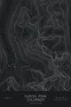 Pen-plotted topographic map of Huron Peak, Colorado in white ink on black paper