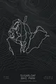 Pen-plotted mountain bike trail map of Sugarloaf Bike Park, Maine in white ink on black paper