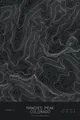 Pen-plotted topographic map of Handies Peak, Colorado in white ink on black paper