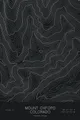 Pen-plotted topographic map of Mount Oxford, Colorado in white ink on black paper
