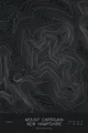 Pen-plotted topographic map of Mount Carrigain, New Hampshire in white ink on black paper
