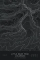 Pen-plotted topographic map of Little Bear Peak, Colorado in white ink on black paper