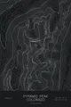 Pen-plotted topographic map of Pyramid Peak, Colorado in white ink on black paper