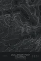 Pen-plotted topographic map of Challenger Point, Colorado in white ink on black paper