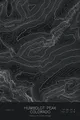 Pen-plotted topographic map of Humboldt Peak, Colorado in white ink on black paper