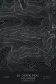 Pen-plotted topographic map of El Diente Peak, Colorado in white ink on black paper