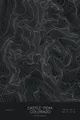 Pen-plotted topographic map of Castle Peak, Colorado in white ink on black paper