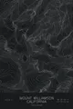 Pen-plotted topographic map of Mount Williamson, California in white ink on black paper
