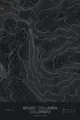 Pen-plotted topographic map of Mount Columbia, Colorado in white ink on black paper
