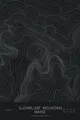 Pen-plotted topographic map of Sugarloaf Mountain, Maine in white ink on black paper