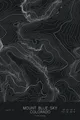 Pen-plotted topographic map of Mount Blue Sky, Colorado in white ink on black paper