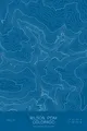 Pen-plotted topographic map of Wilson Peak, Colorado in white ink on blue paper
