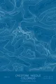 Pen-plotted topographic map of Crestone Needle, Colorado in white ink on blue paper
