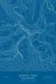 Pen-plotted topographic map of Blanca Peak, Colorado in white ink on blue paper