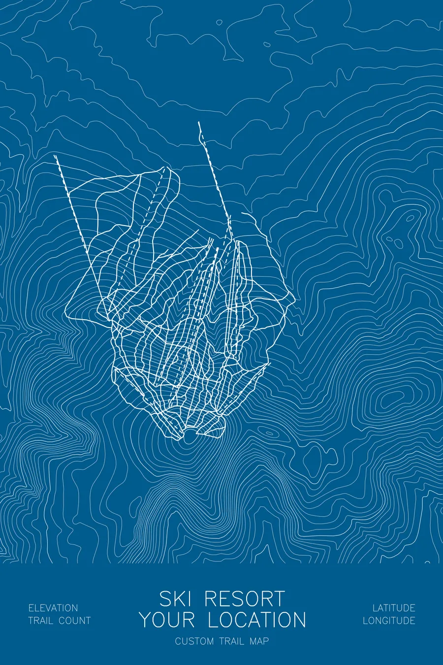 Custom Ski Resort Map, Blue colorway