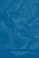 Pen-plotted topographic map of Mount Williamson, California in white ink on blue paper