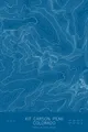 Pen-plotted topographic map of Kit Carson Peak, Colorado in white ink on blue paper