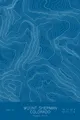 Pen-plotted topographic map of Mount Sherman, Colorado in white ink on blue paper