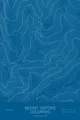 Pen-plotted topographic map of Mount Oxford, Colorado in white ink on blue paper