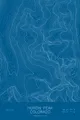 Pen-plotted topographic map of Huron Peak, Colorado in white ink on blue paper