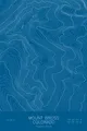Pen-plotted topographic map of Mount Bross, Colorado in white ink on blue paper