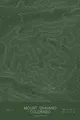 Pen-plotted topographic map of Mount Shavano, Colorado in white ink on green paper
