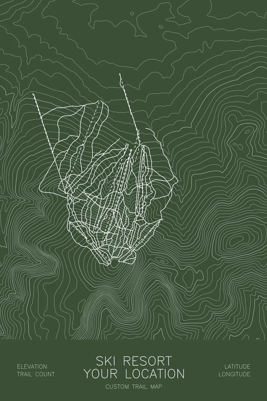 Custom Ski Resort Map, Green colorway
