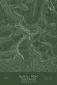 Pen-plotted topographic map of Blanca Peak, Colorado in white ink on green paper