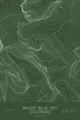 Pen-plotted topographic map of Mount Blue Sky, Colorado in white ink on green paper