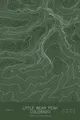 Pen-plotted topographic map of Little Bear Peak, Colorado in white ink on green paper