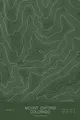 Pen-plotted topographic map of Mount Oxford, Colorado in white ink on green paper