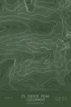 Pen-plotted topographic map of El Diente Peak, Colorado in white ink on green paper
