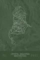 Pen-plotted topographic ski map of Crystal Mountain, Washington in white ink on green paper