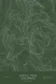 Pen-plotted topographic map of Castle Peak, Colorado in white ink on green paper