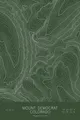 Pen-plotted topographic map of Mount Democrat, Colorado in white ink on green paper