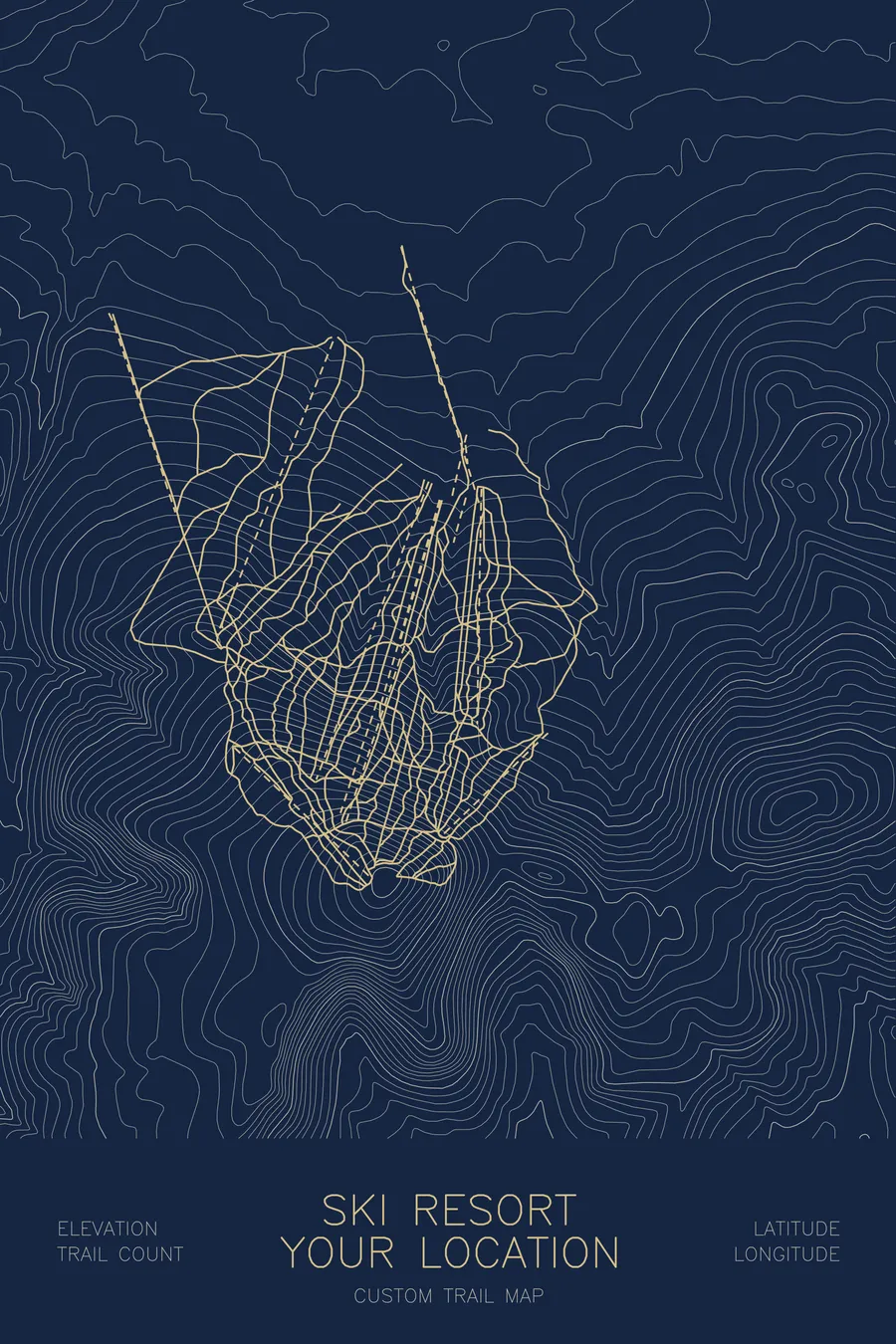 Custom Ski Resort Map, Navy colorway